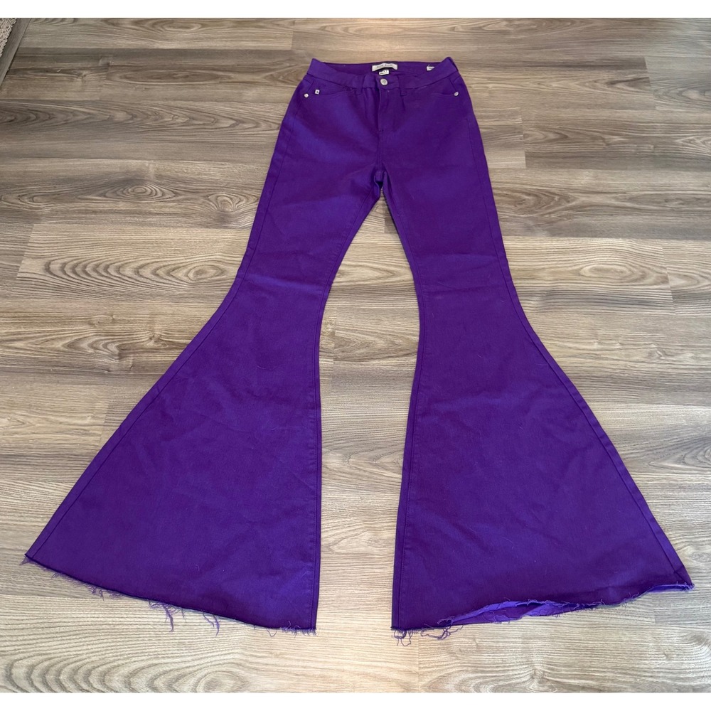 Judy Blue Super Flare Jeans Purple High Waist Bell Bottom Raw Hem size 5 / 27